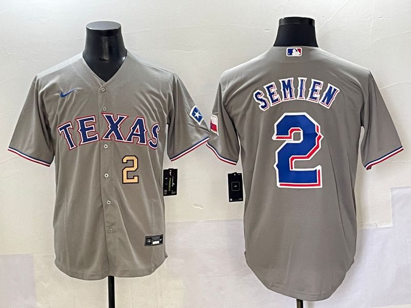 Men 2025 Texas Rangers #2 Semien Grey Game Nike MLB Jersey style 4
